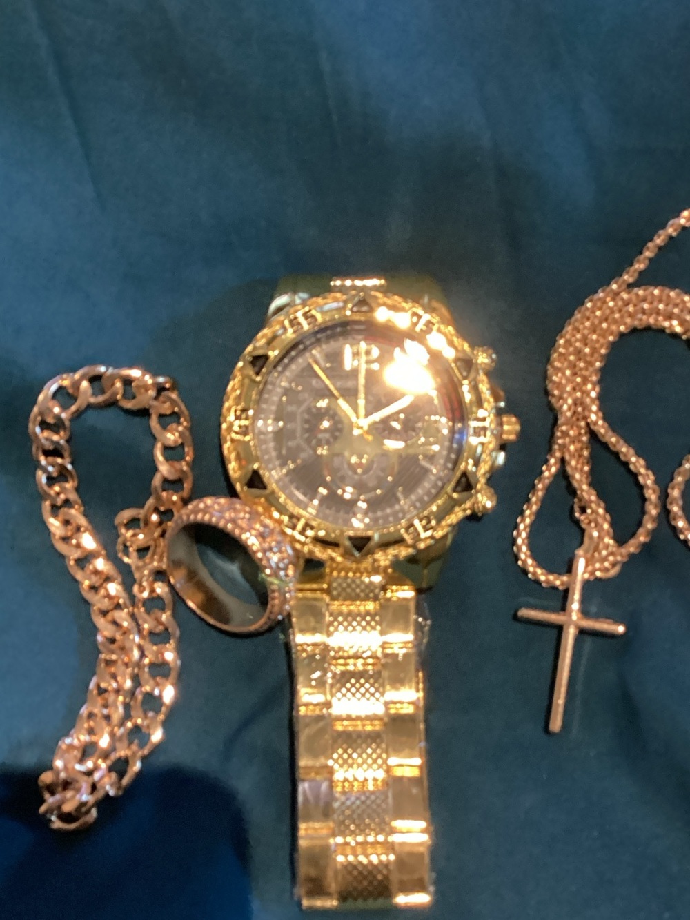 Men's Gold-Tone Chronograph Bracelet Watch with Matching Gold Jewelry